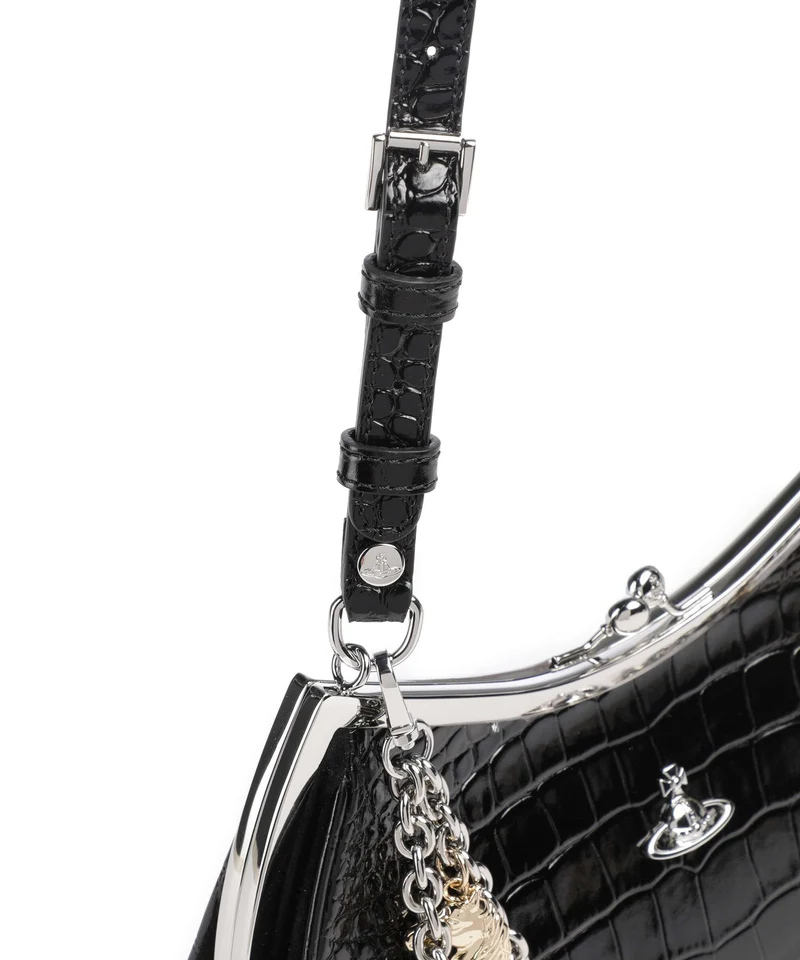 Vivienne Westwood Charm Frame Embossed Croc Sac porté épaule black charms