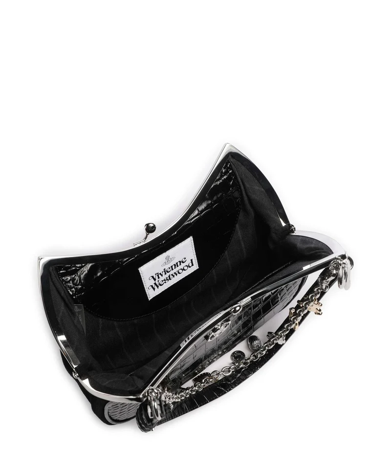 Vivienne Westwood Charm Frame Embossed Croc Sac porté épaule black charms