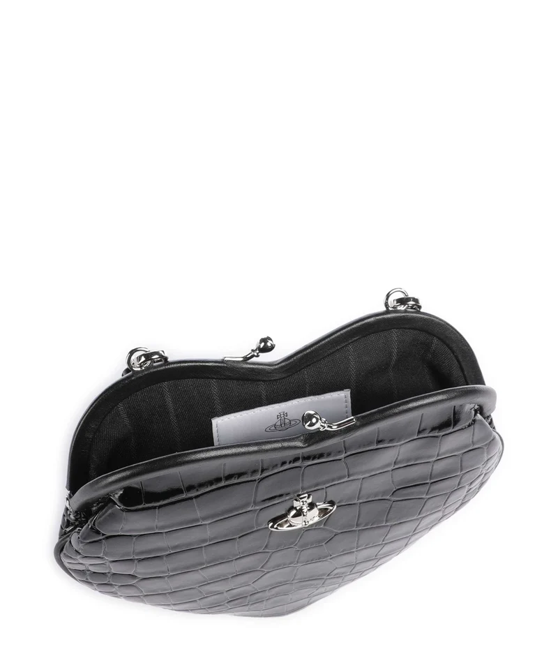 Vivienne Westwood Belle Heart Frame Embossed Croc Sac bandoulière black