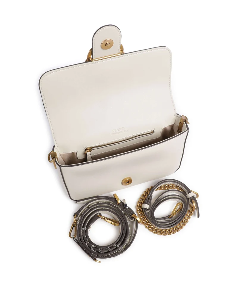Pinko Love One Mini Slouchy Charms Sac bandoulière bianco seta/antique gold