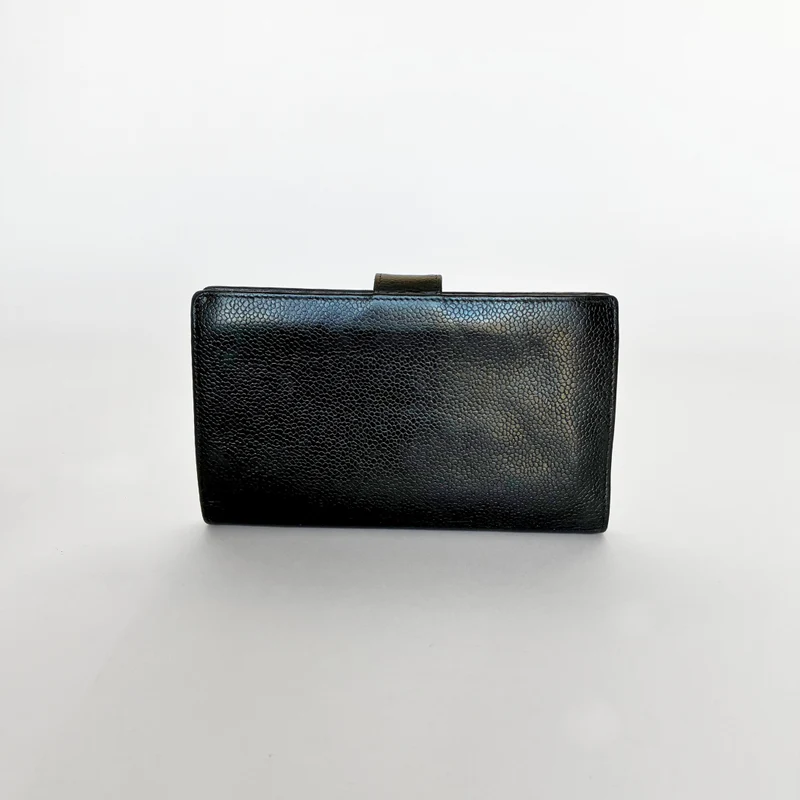 Chanel Portefeuille long CC French en cuir caviar noir