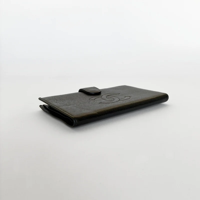 Chanel Portefeuille long CC French en cuir caviar noir