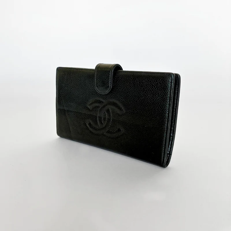 Chanel Portefeuille long CC French en cuir caviar noir