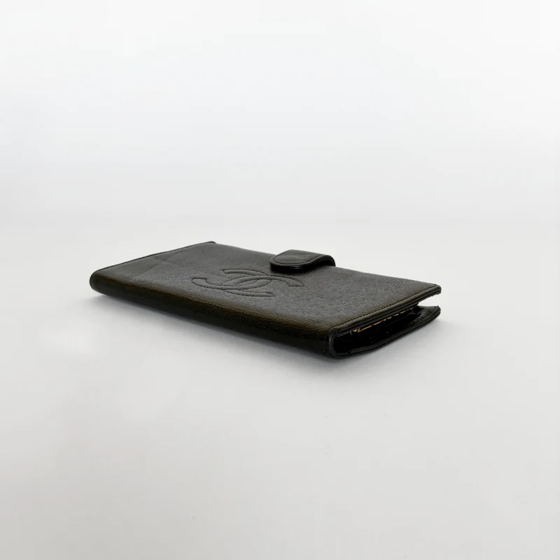 Chanel Portefeuille long CC French en cuir caviar noir