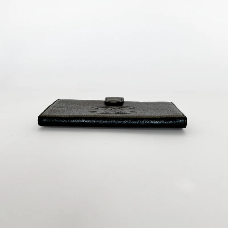 Chanel Portefeuille long CC French en cuir caviar noir