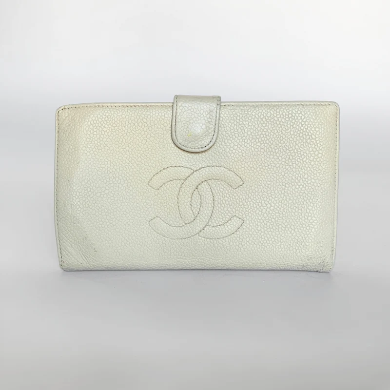 Chanel Portefeuille long français Caviar CC blanc
