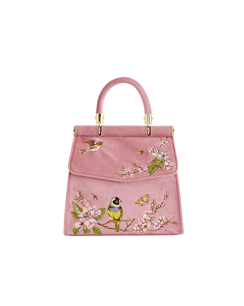 Morning Song Bird Embroidered Mini Pink Tote