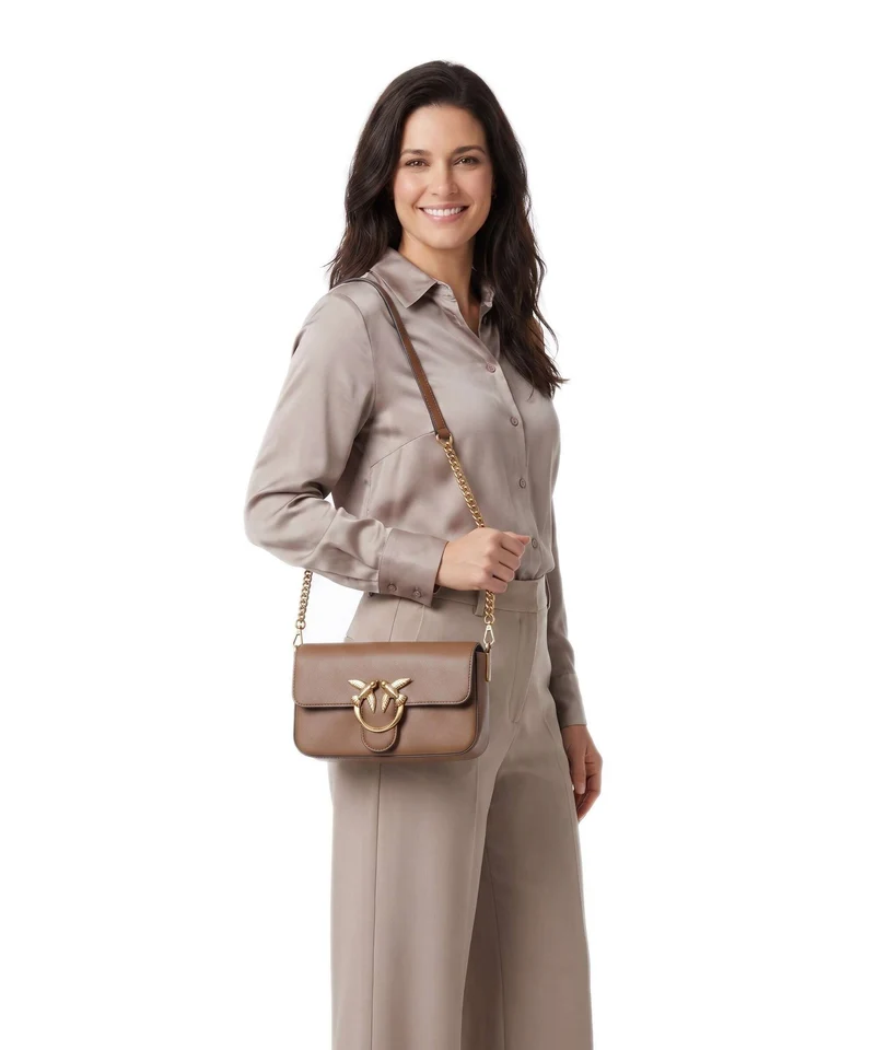 Pinko Love One Mini Slouchy Sac bandoulière marrone cognac/antique gold