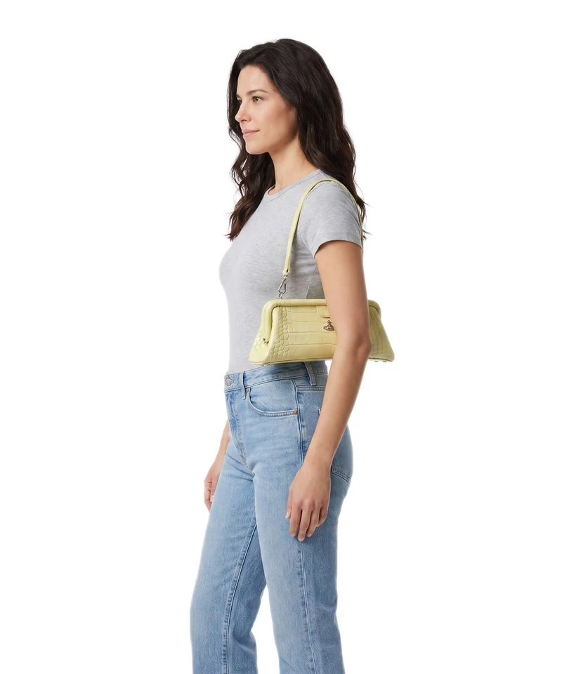 Vivienne Westwood Jane Frame Embossed Croc Sac porté épaule lime green