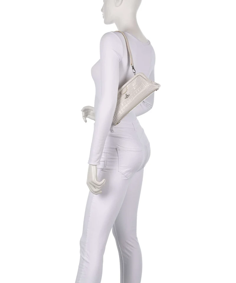 Vivienne Westwood Jane Frame Embossed Croc Sac porté épaule pearl white