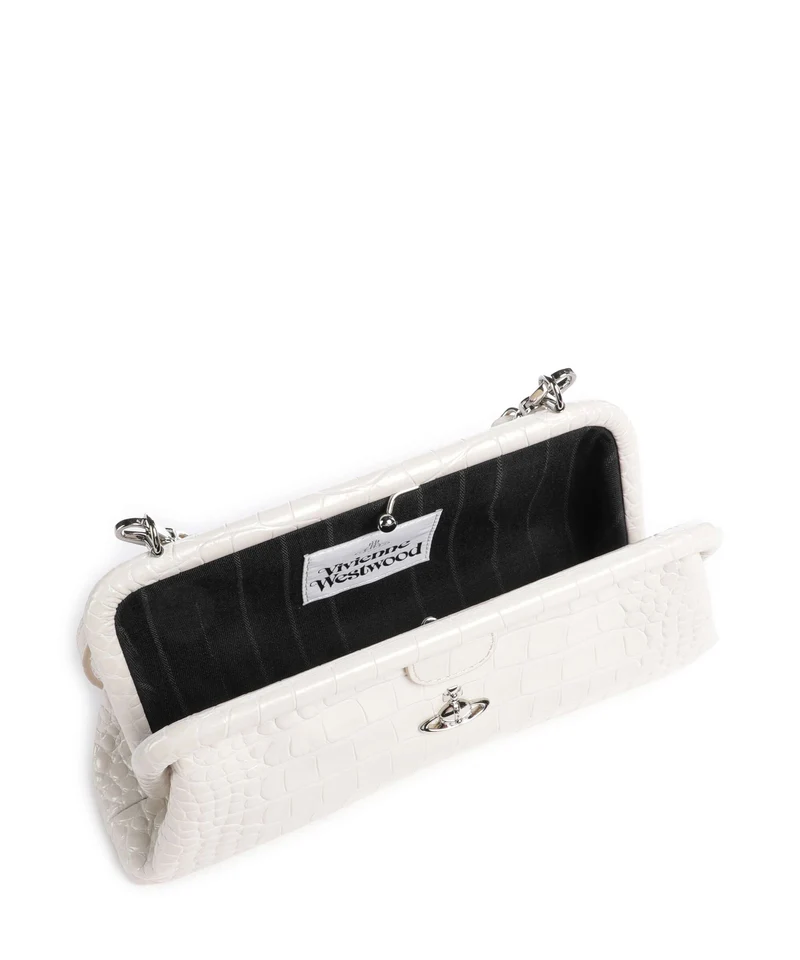 Vivienne Westwood Jane Frame Embossed Croc Sac porté épaule pearl white