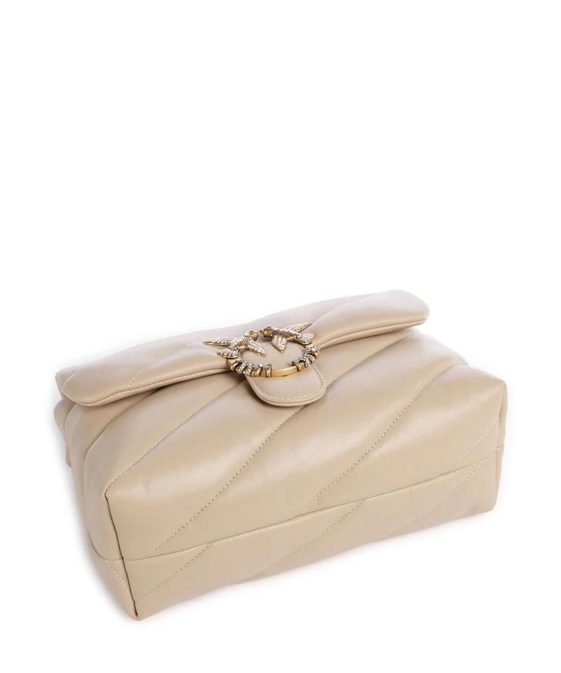 Pinko Love Puff Classic New Buckle Sac porté épaule beige/grigio fumo/antique gold