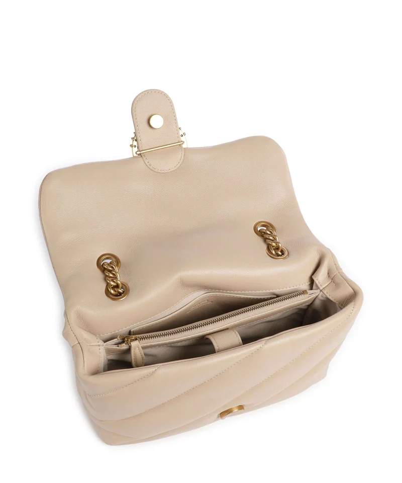 Pinko Love Puff Classic New Buckle Sac porté épaule beige/grigio fumo/antique gold